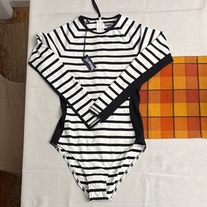 NWT Vilebrequin Black and White Striped Bodysuit small